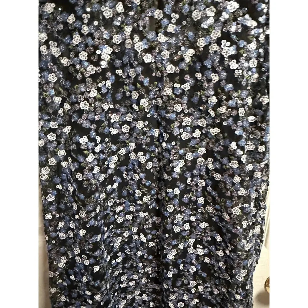 Michael Michael Kors Black Silver Blue Sequinned Sheath Cocktail Dress XS 32x33
